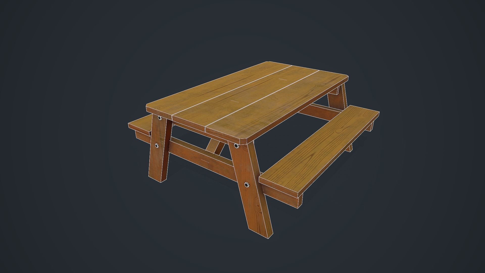 Wooden Table - Picnic Table Low-poly 3D model_11