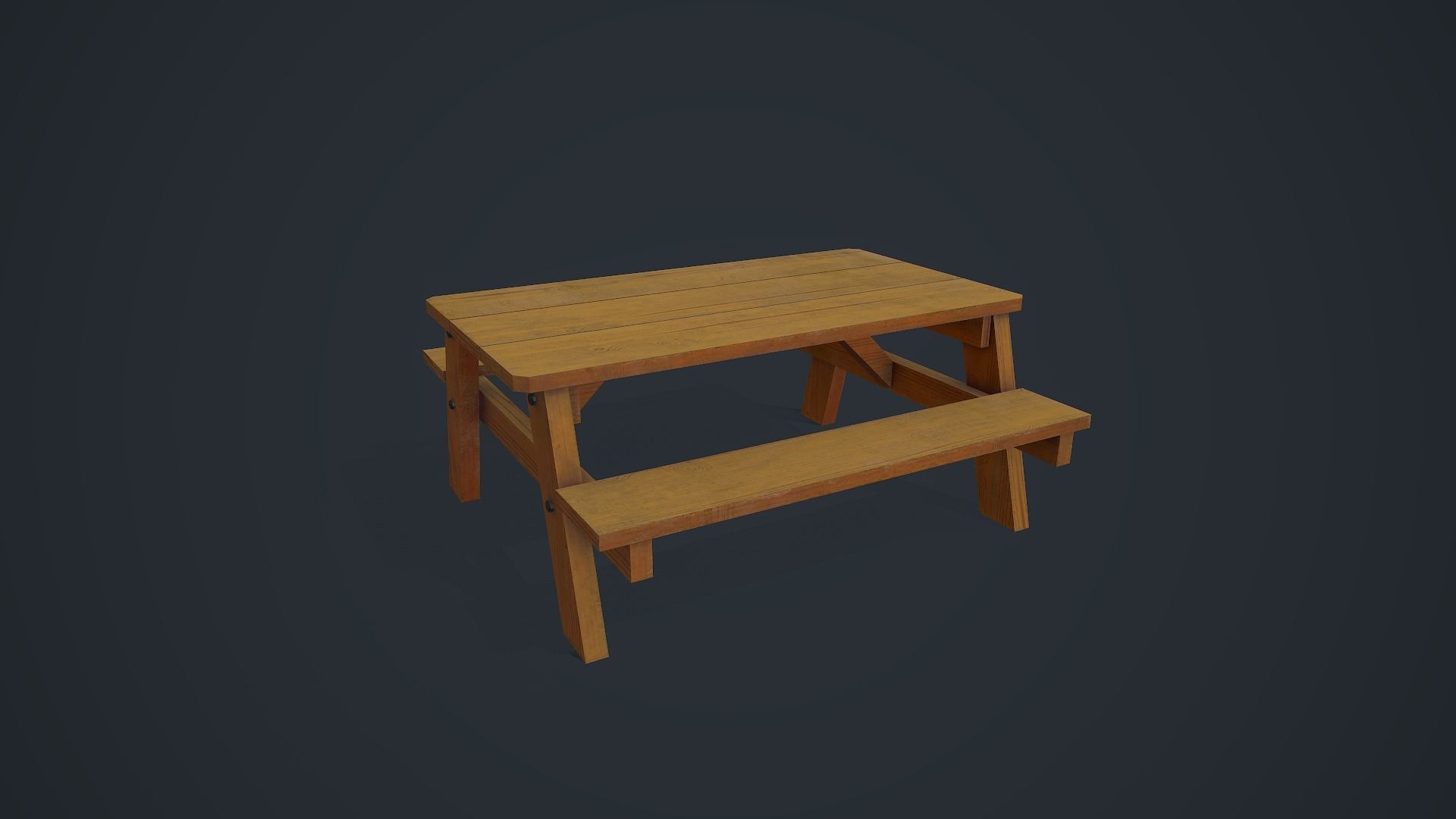 Wooden Table - Picnic Table Low-poly 3D model_5