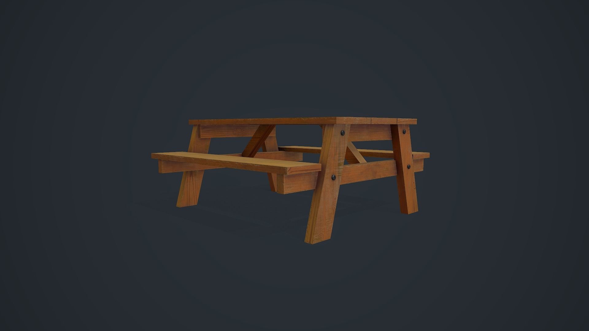 Wooden Table - Picnic Table Low-poly 3D model_13