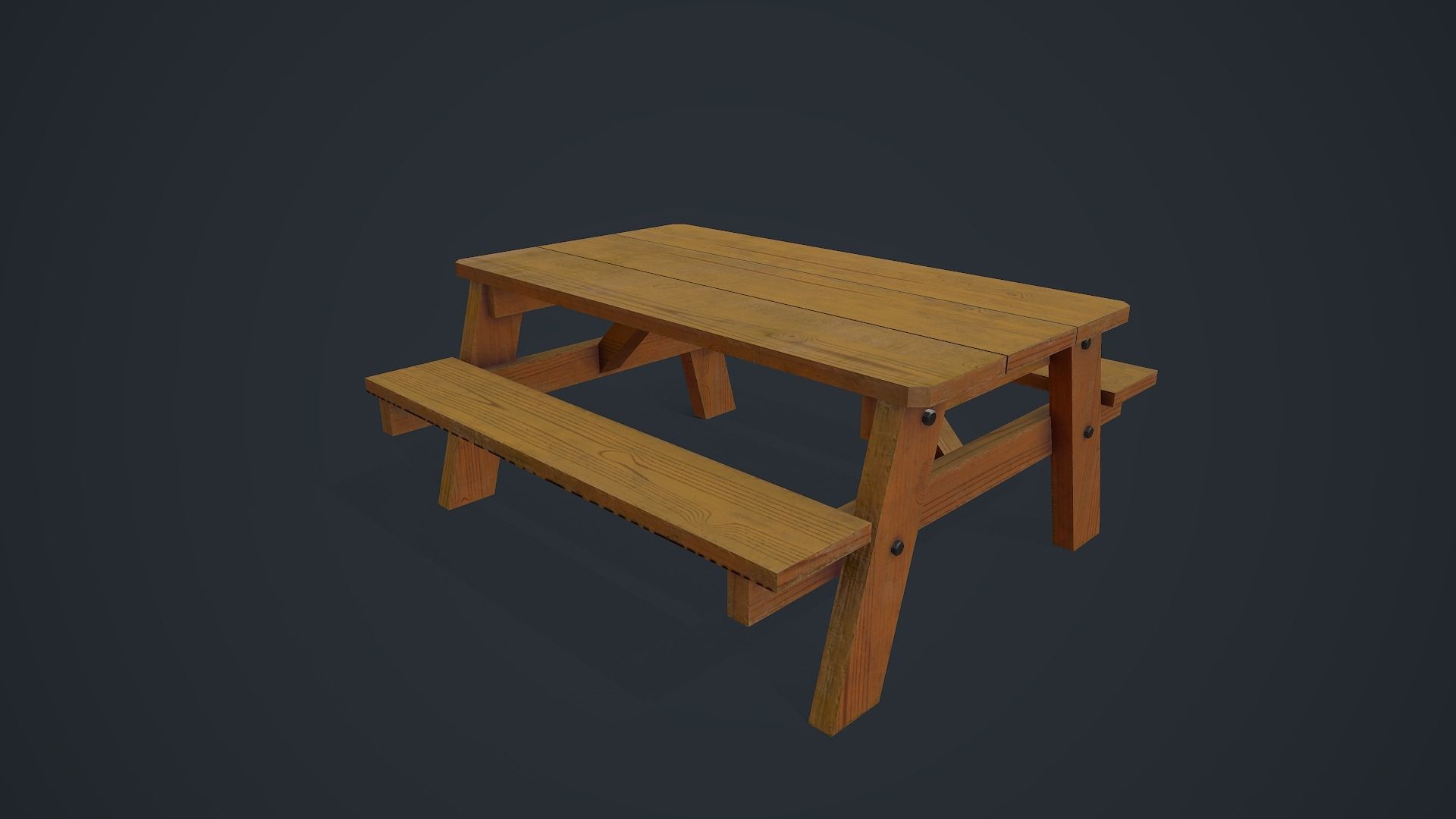 Wooden Table - Picnic Table Low-poly 3D model_8