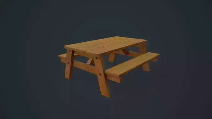 Wooden Table - Picnic Table Low-poly 3D model