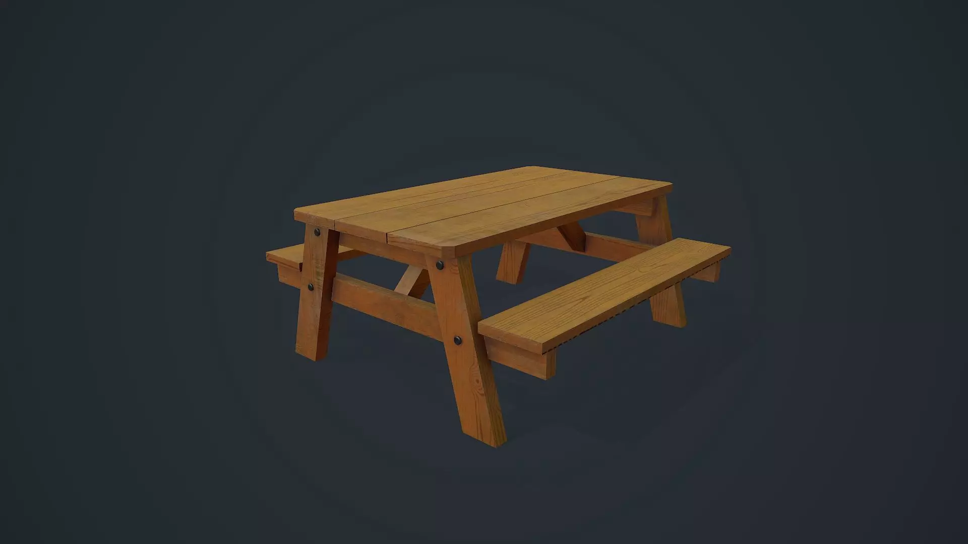 Wooden Table - Picnic Table Low-poly 3D model_0