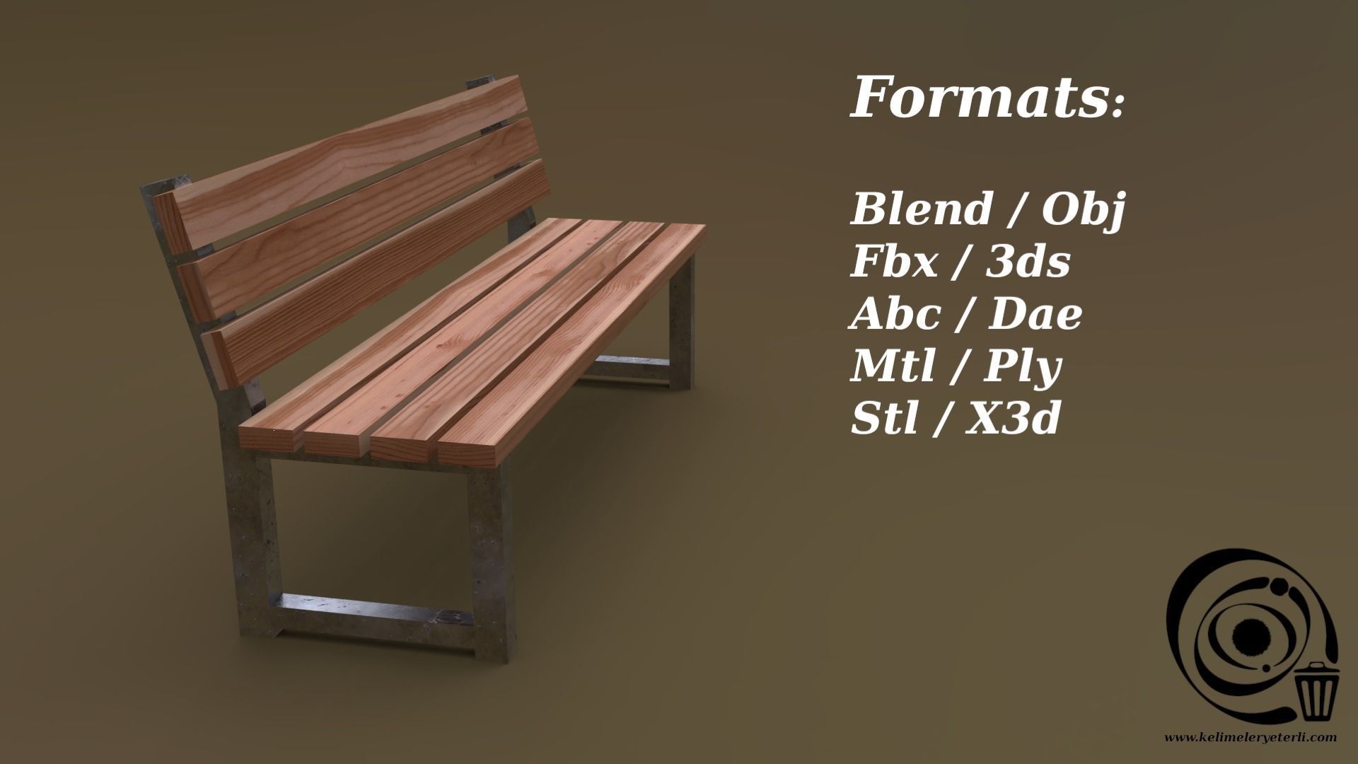 Bench 32 Low-poly 3D model_2