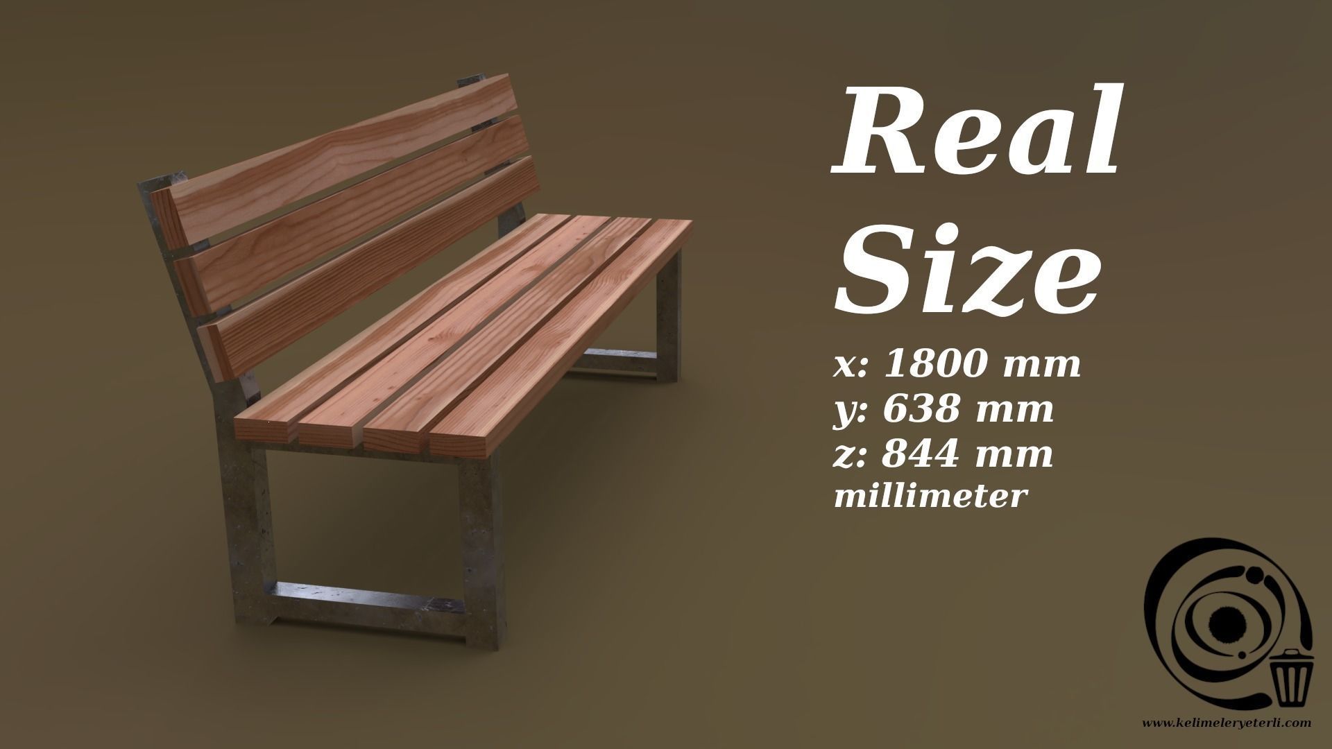 Bench 32 Low-poly 3D model_3