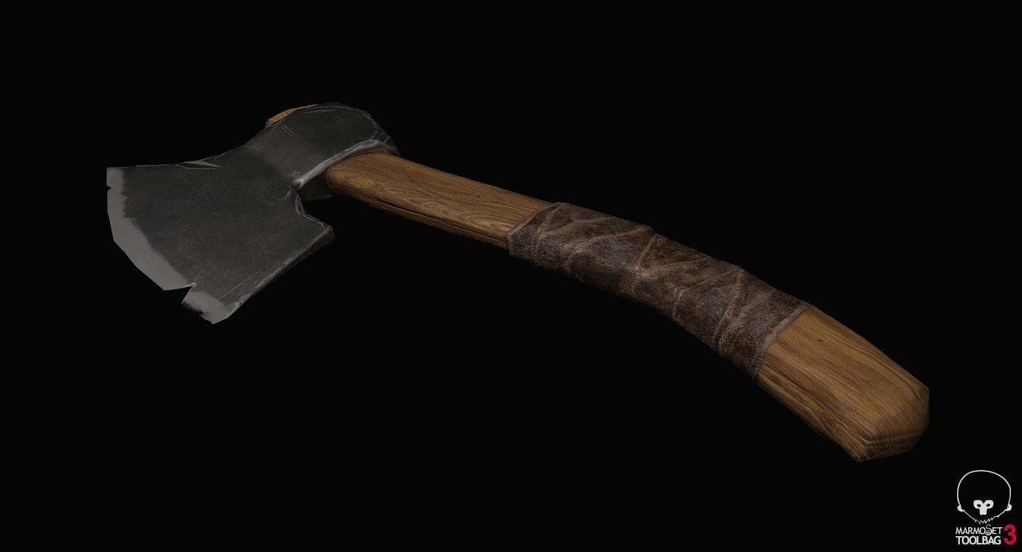Wooden ax Low-poly 3D model_9