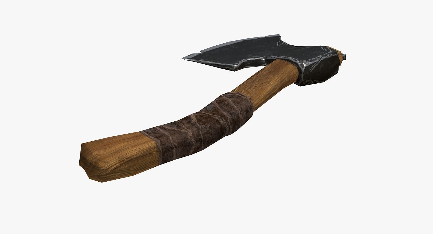 Wooden ax Low-poly 3D model_7
