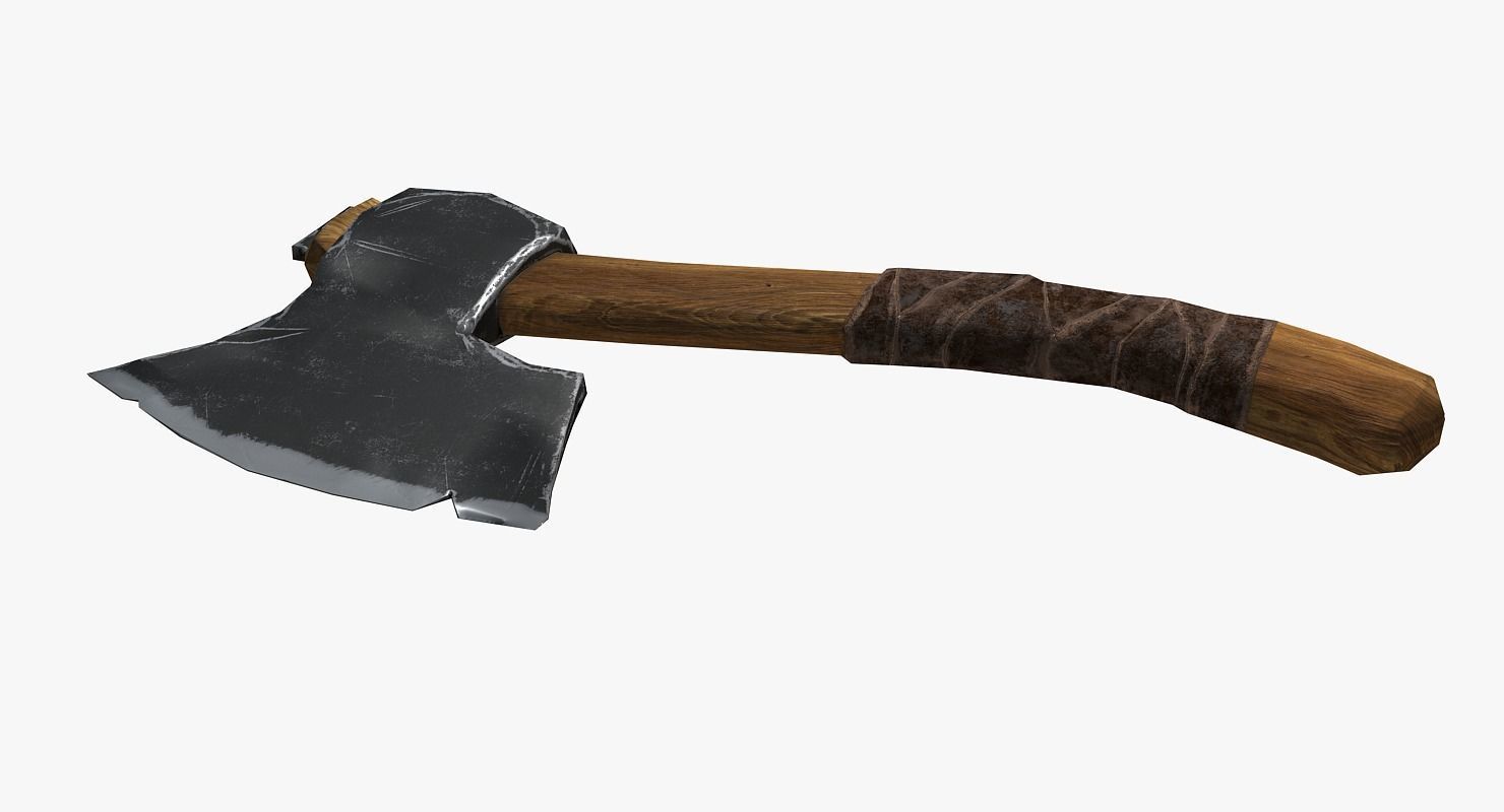 Wooden ax Low-poly 3D model_1