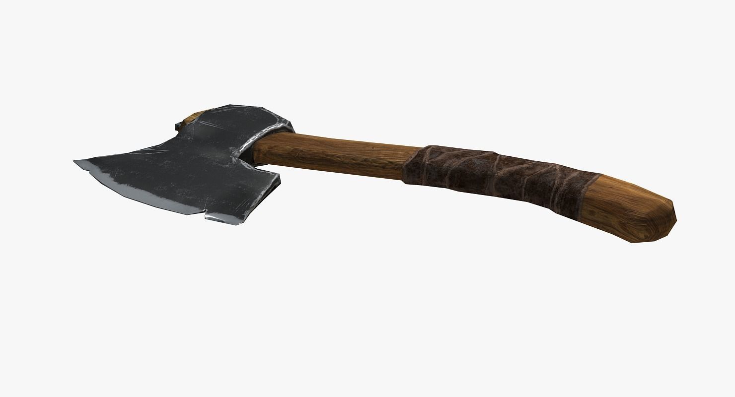 Wooden ax Low-poly 3D model_4