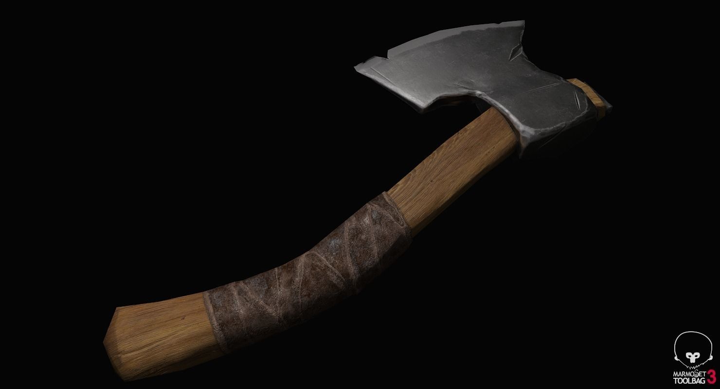 Wooden ax Low-poly 3D model_10