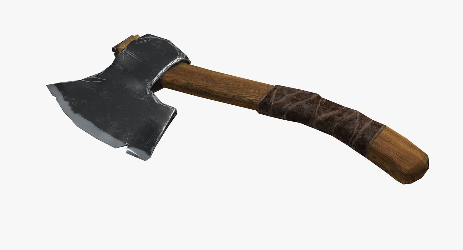 Wooden ax Low-poly 3D model_3
