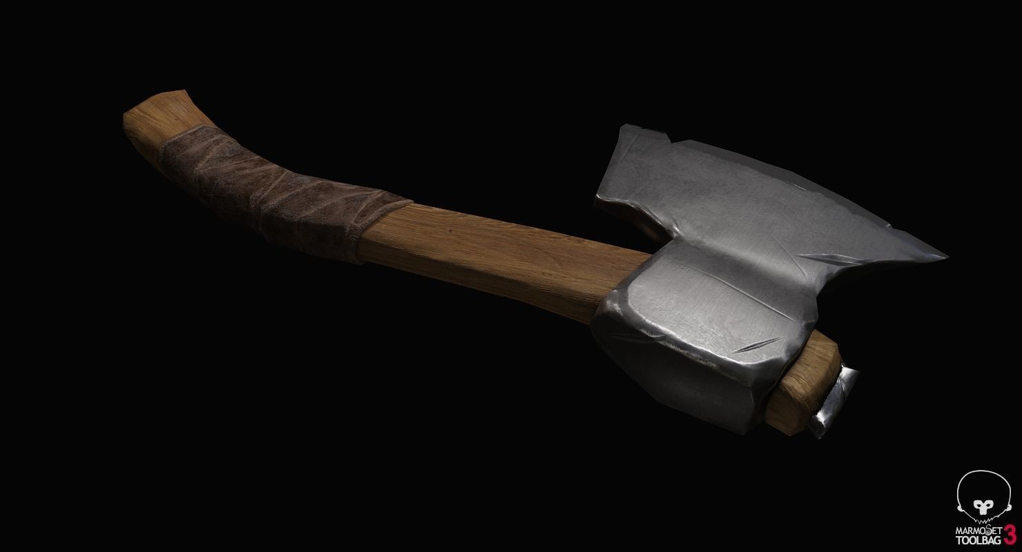 Wooden ax Low-poly 3D model_12