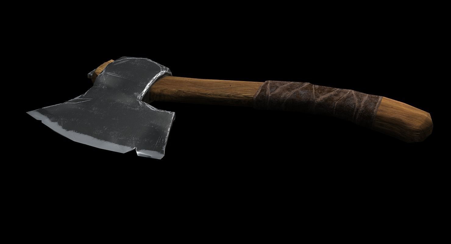 Wooden ax Low-poly 3D model_2