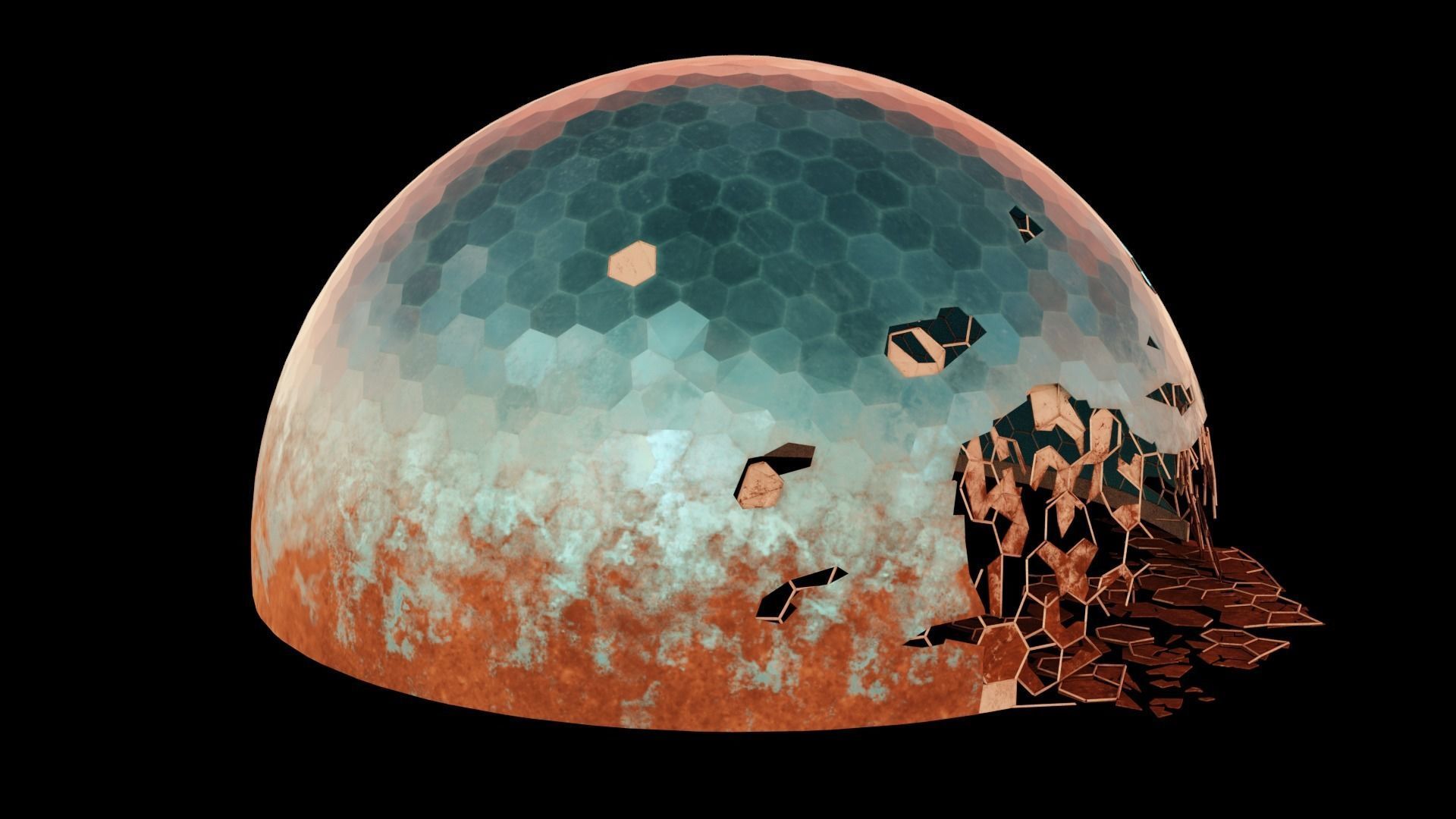 Damaged Martian Dome  Low-poly 3D model_5