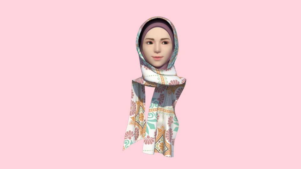 Hijab Model 3 woman wearing 3D model_1