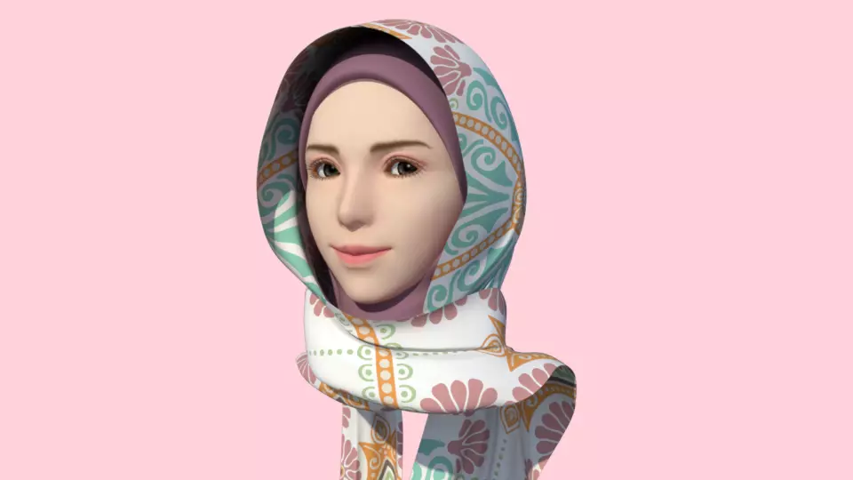 Hijab Model 3 woman wearing 3D model_0