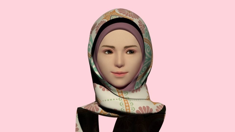 Hijab Model 3 woman wearing 3D model_6
