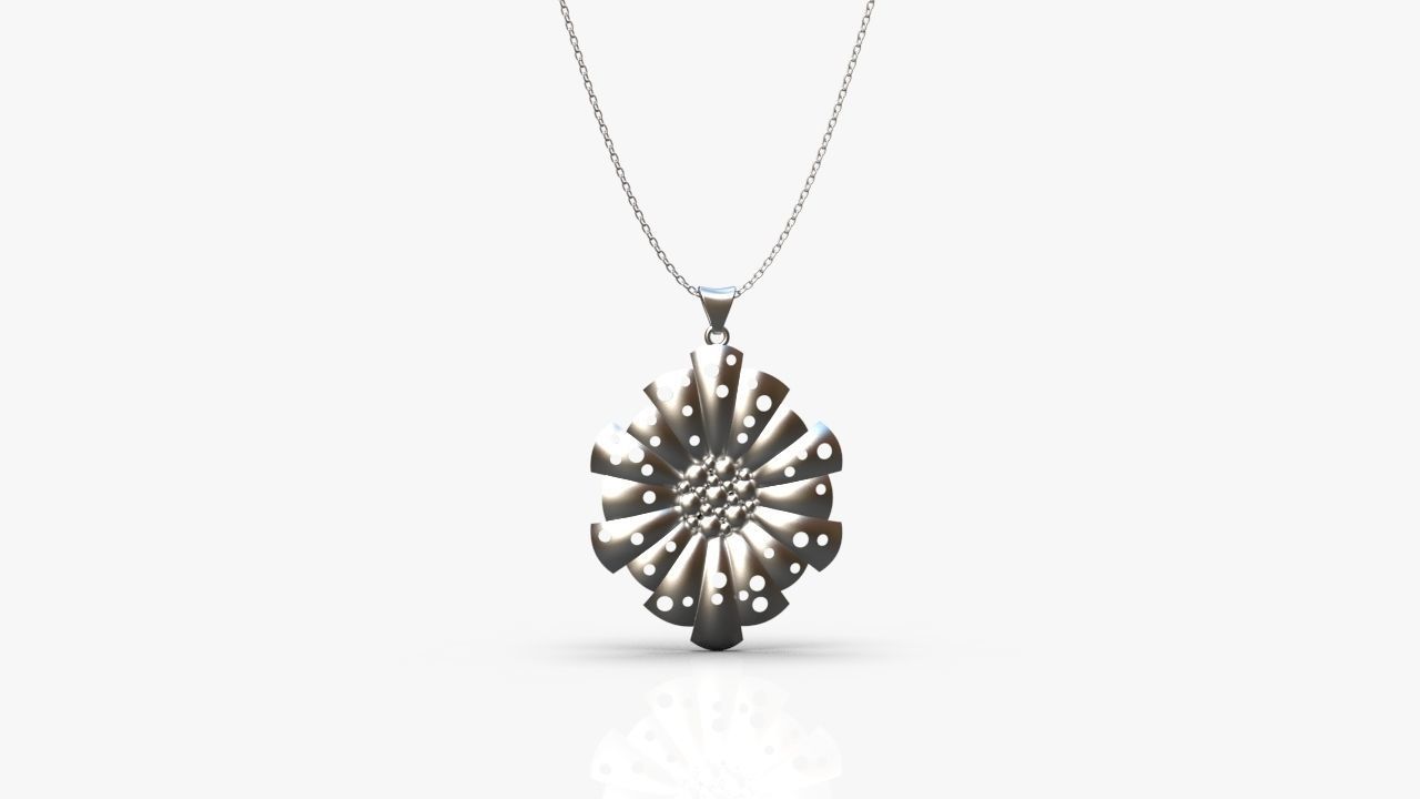 Pendant silver with flower 3D print model_8