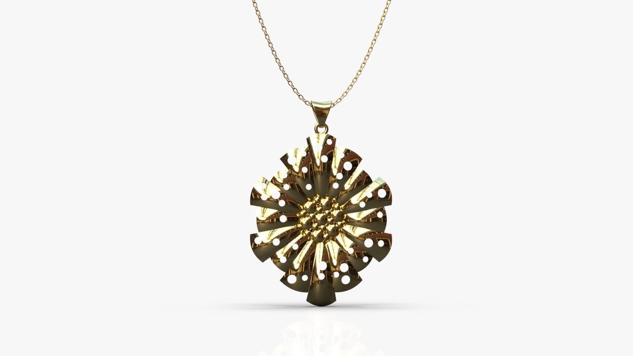 Pendant silver with flower 3D print model_1