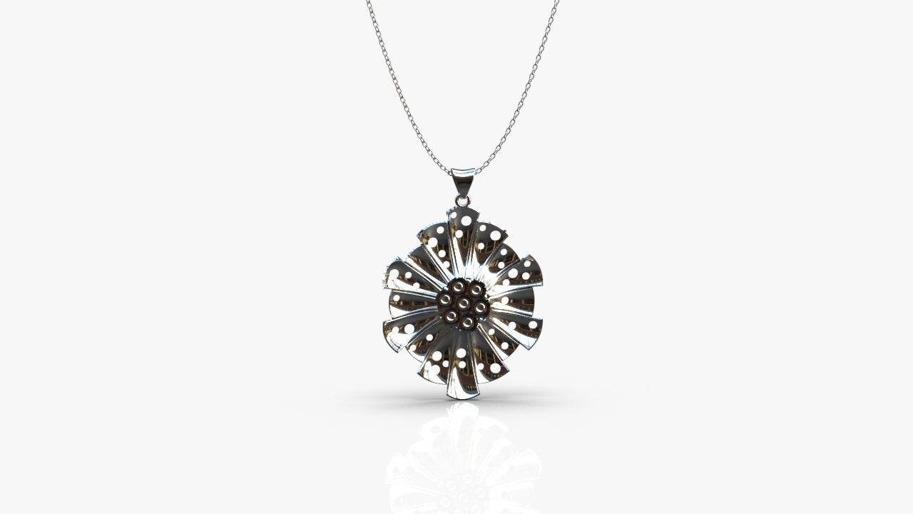 Pendant silver with flower 3D print model_4