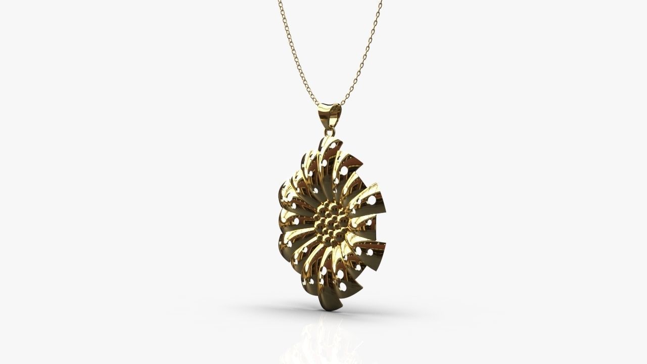 Pendant silver with flower 3D print model_2