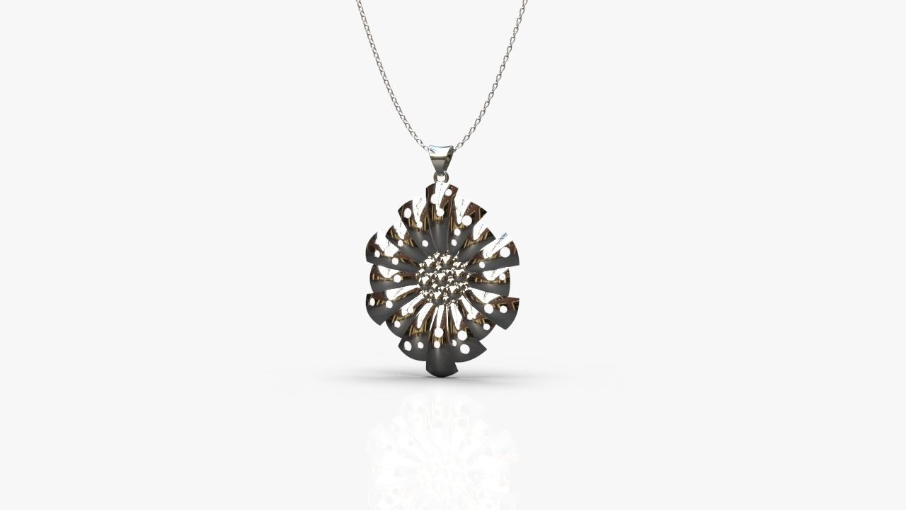 Pendant silver with flower 3D print model_10