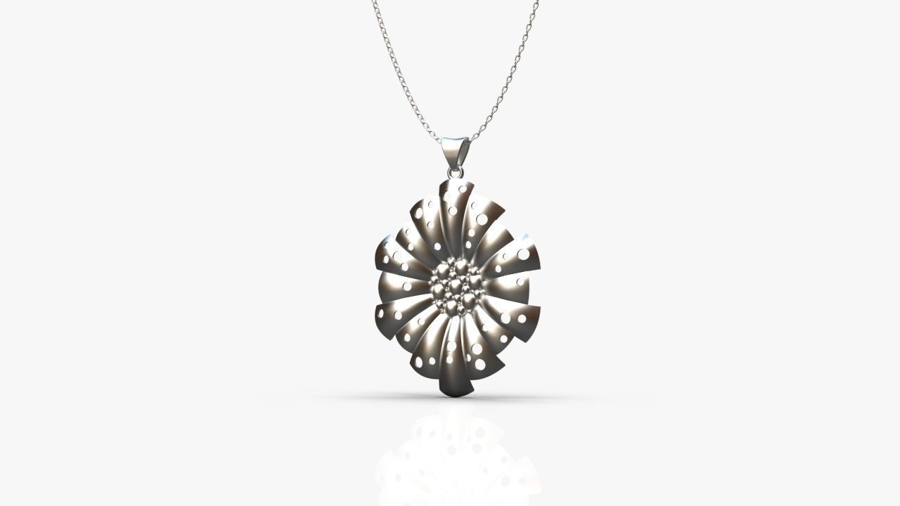 Pendant silver with flower 3D print model_9