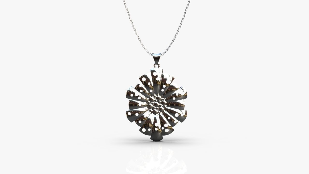 Pendant silver with flower 3D print model_3