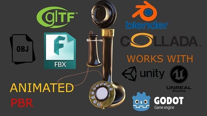 Candlestick Telephone Low-poly 3D model