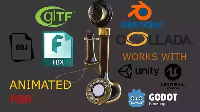 Candlestick Telephone Low-poly 3D model