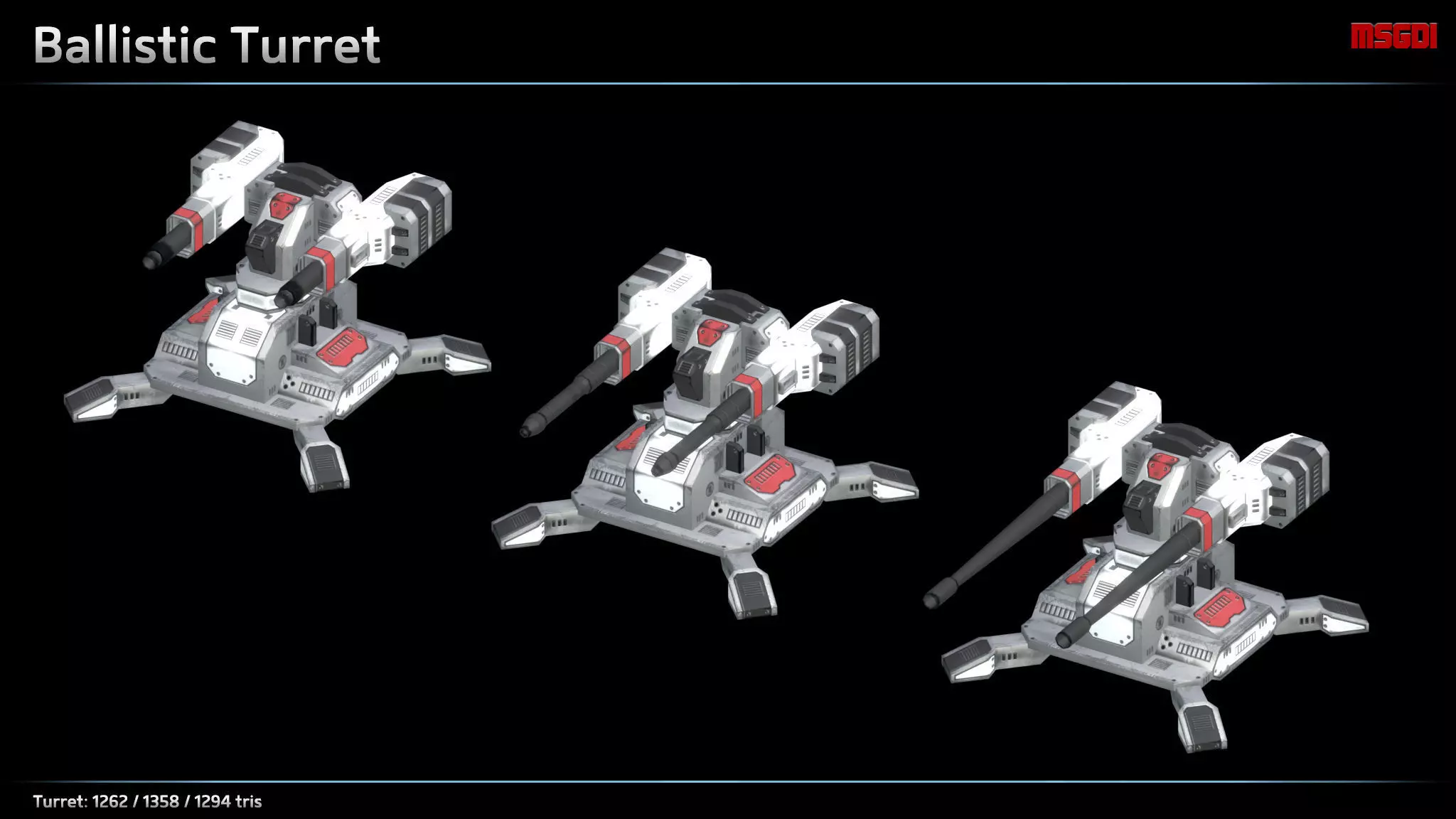 Ballistic Turret Low-poly 3D model_0