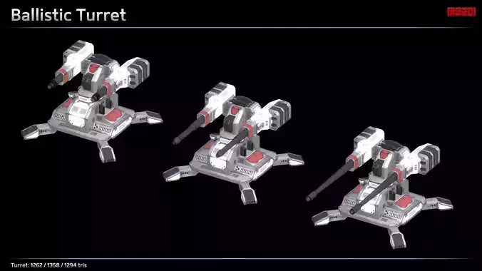 Ballistic Turret Low-poly 3D model