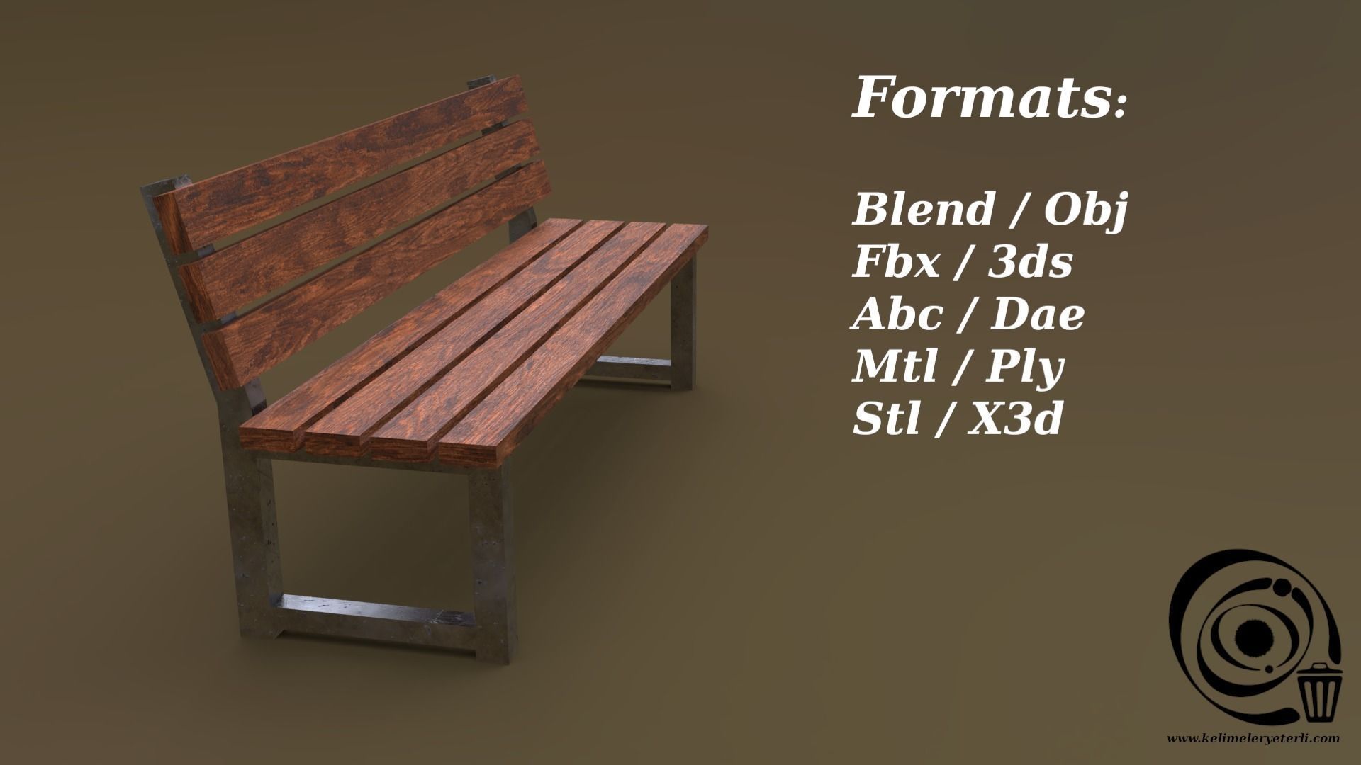 Bench 33 Low-poly 3D model_2