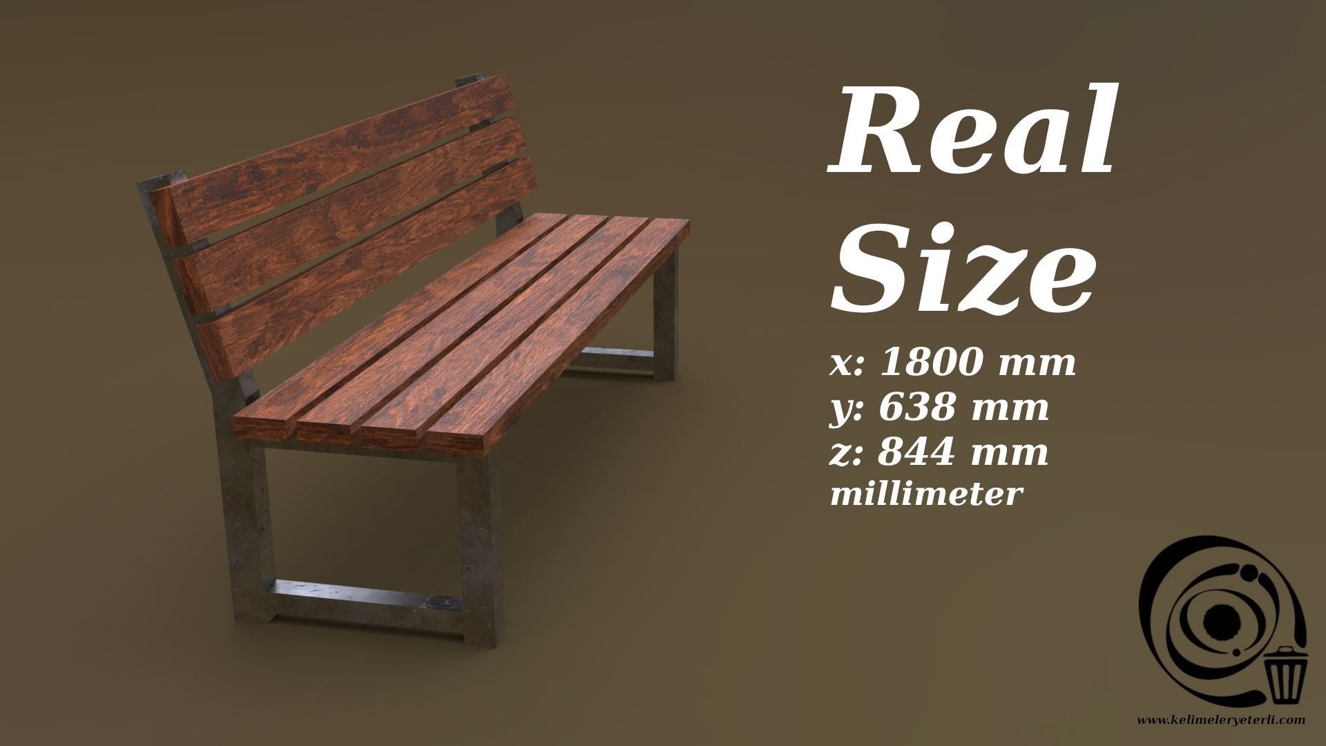 Bench 33 Low-poly 3D model_3