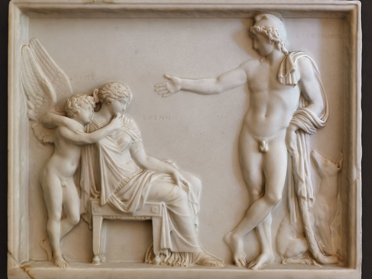 Paris Helen and Eros relief at Achilleion palace on Corfu island