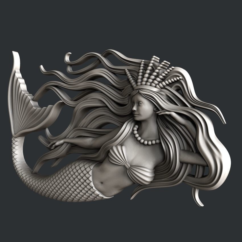 3d STL models for CNC router Mermaid 3D model_2