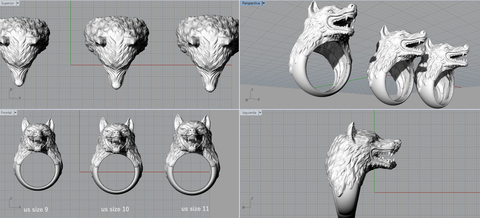 Wolf ring 3D print model_6