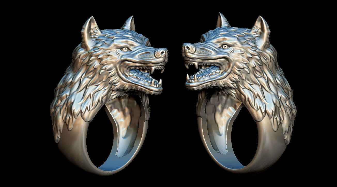 Wolf ring 3D print model_4
