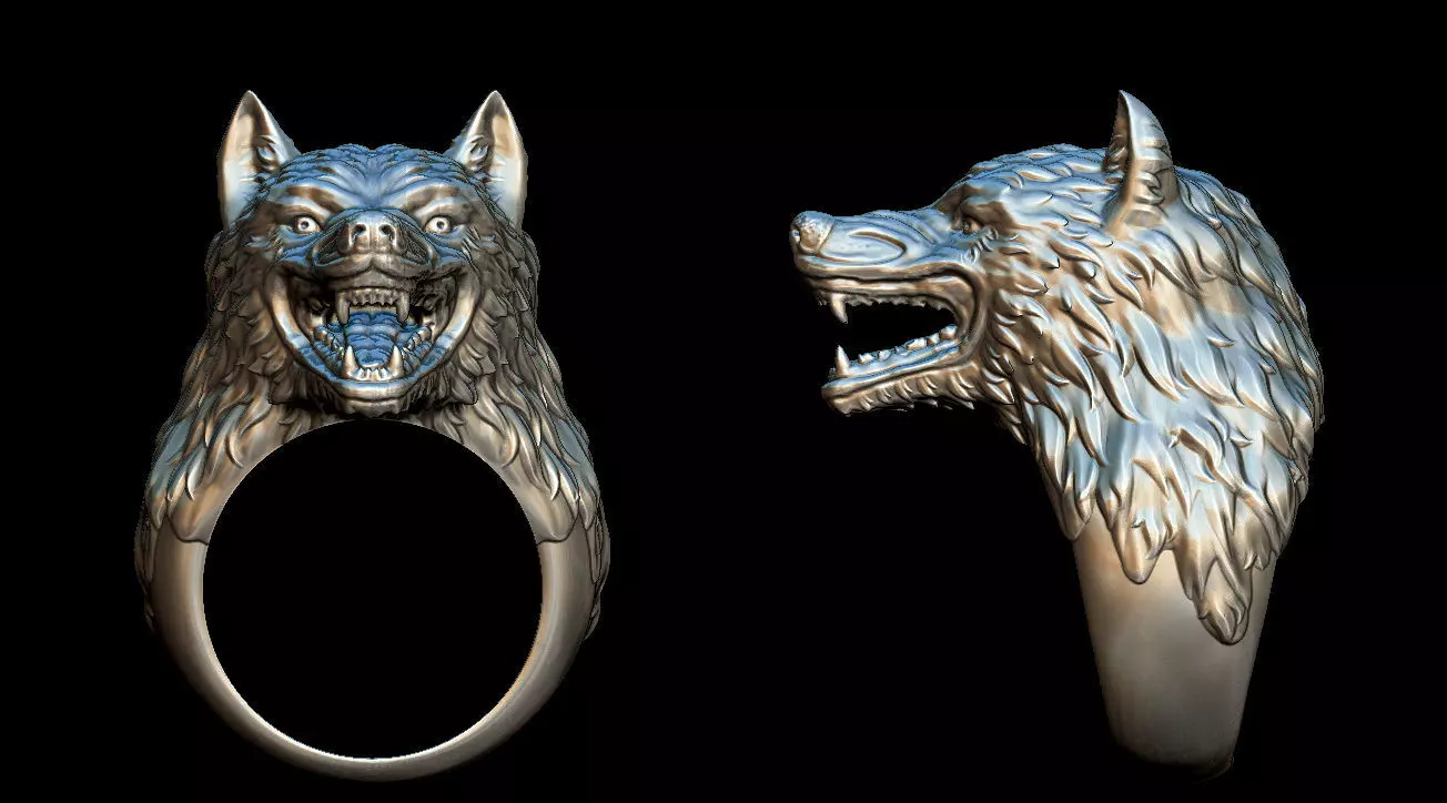Wolf ring 3D print model_0