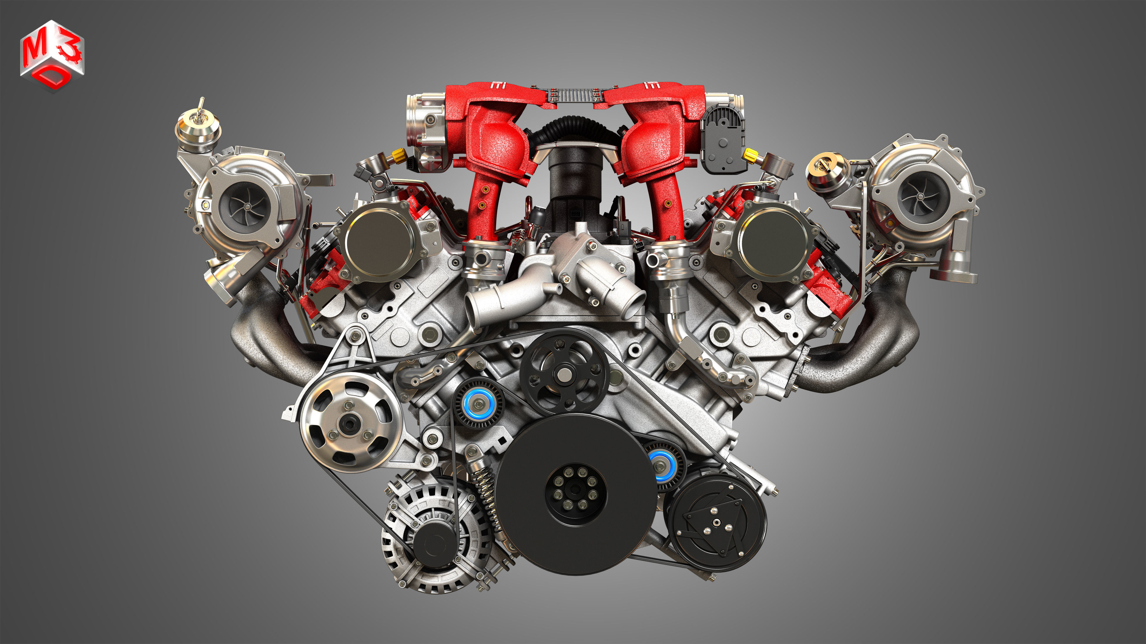488 GTB Engine - V8 Twin Turbo Engine 3D model_12