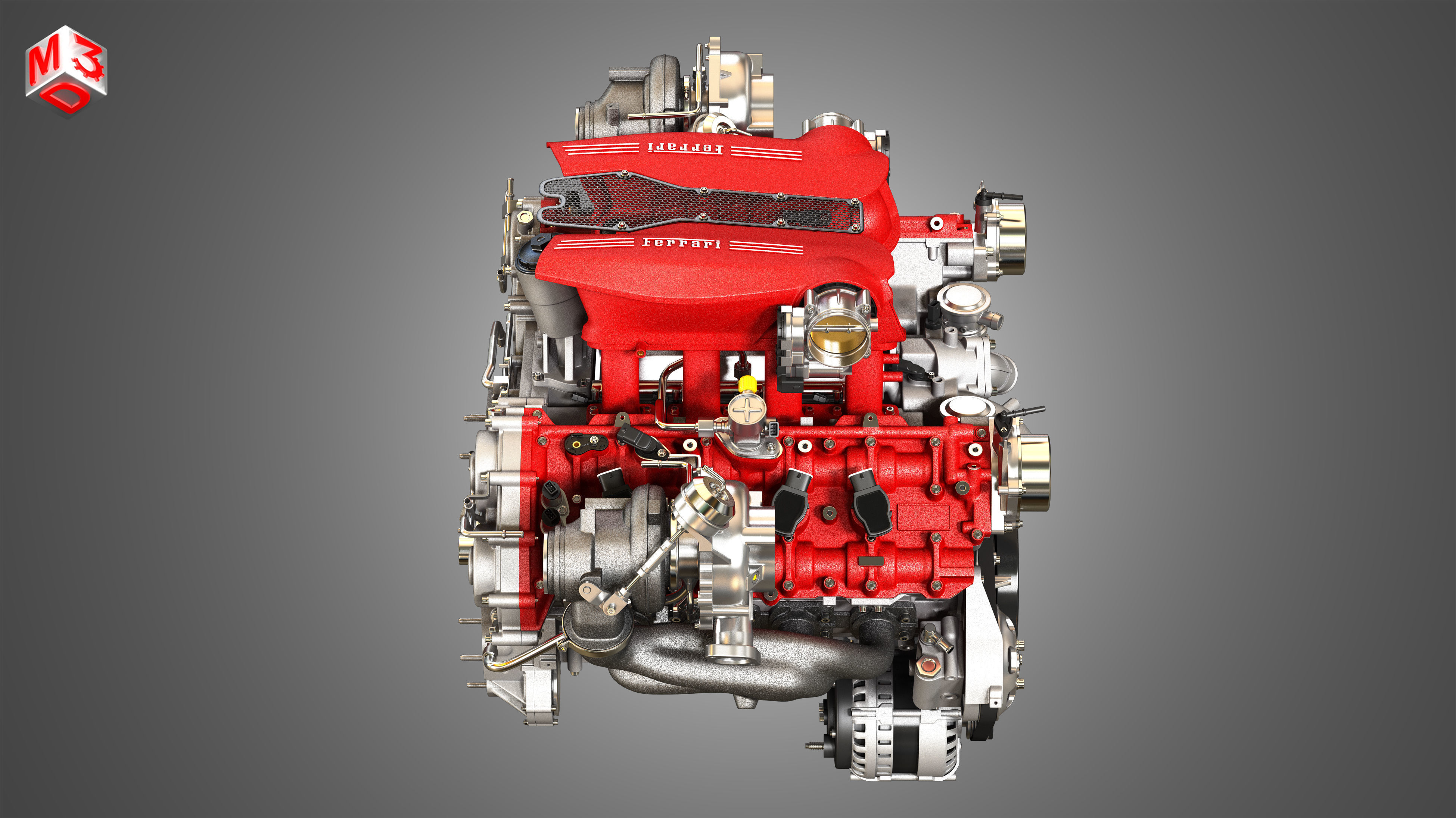 488 GTB Engine - V8 Twin Turbo Engine 3D model_17