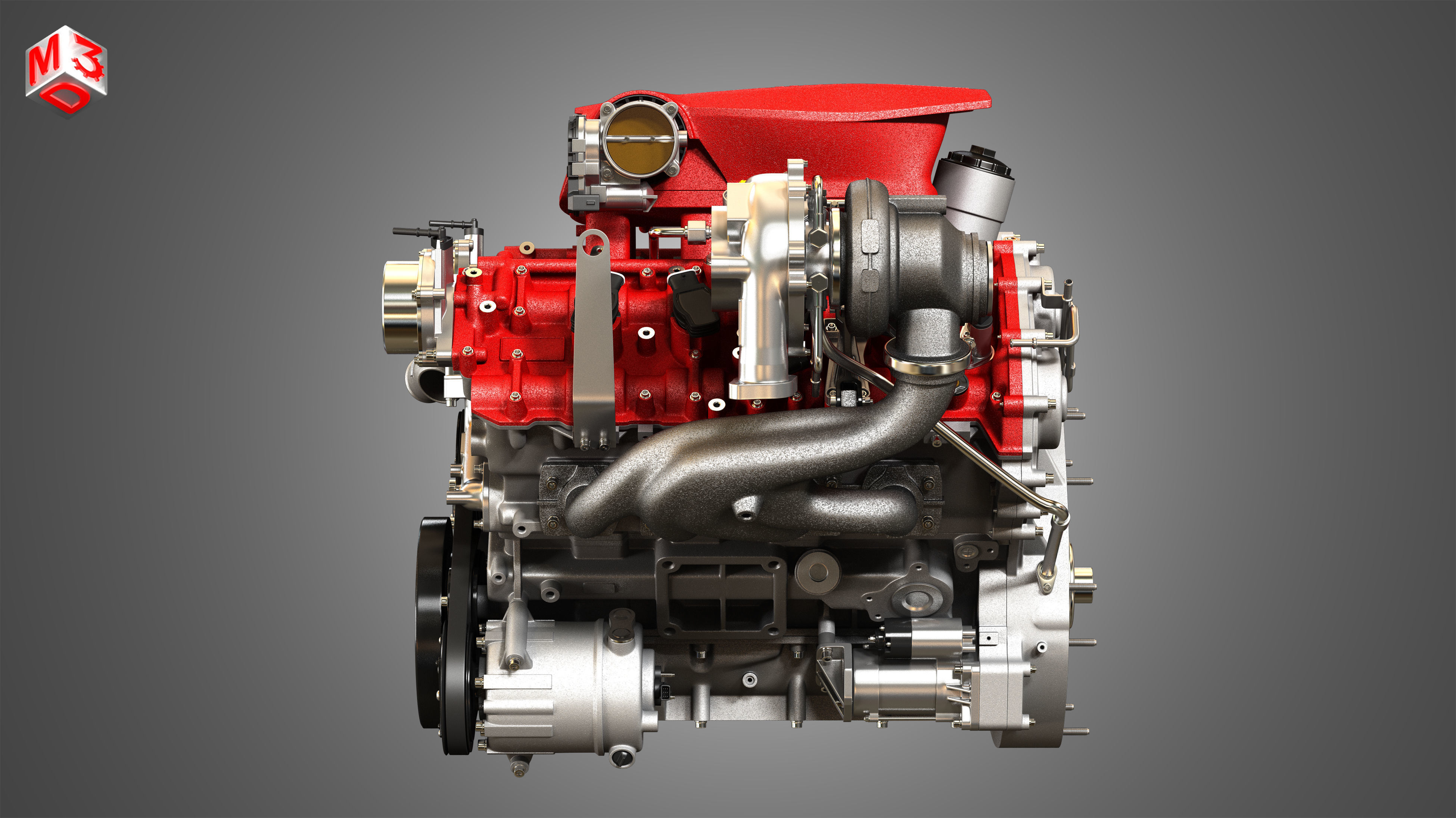 488 GTB Engine - V8 Twin Turbo Engine 3D model_6