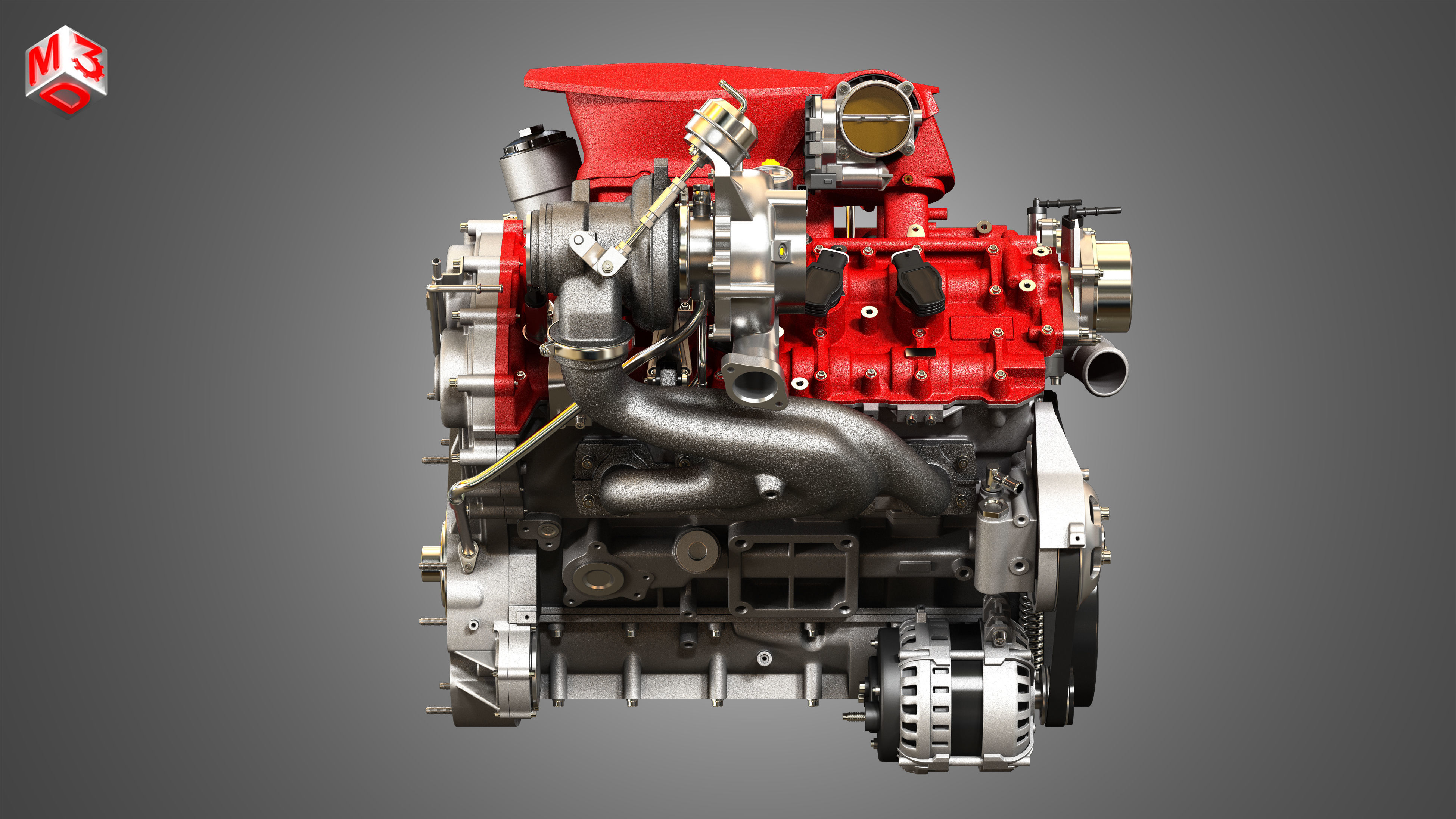 488 GTB Engine - V8 Twin Turbo Engine 3D model_7