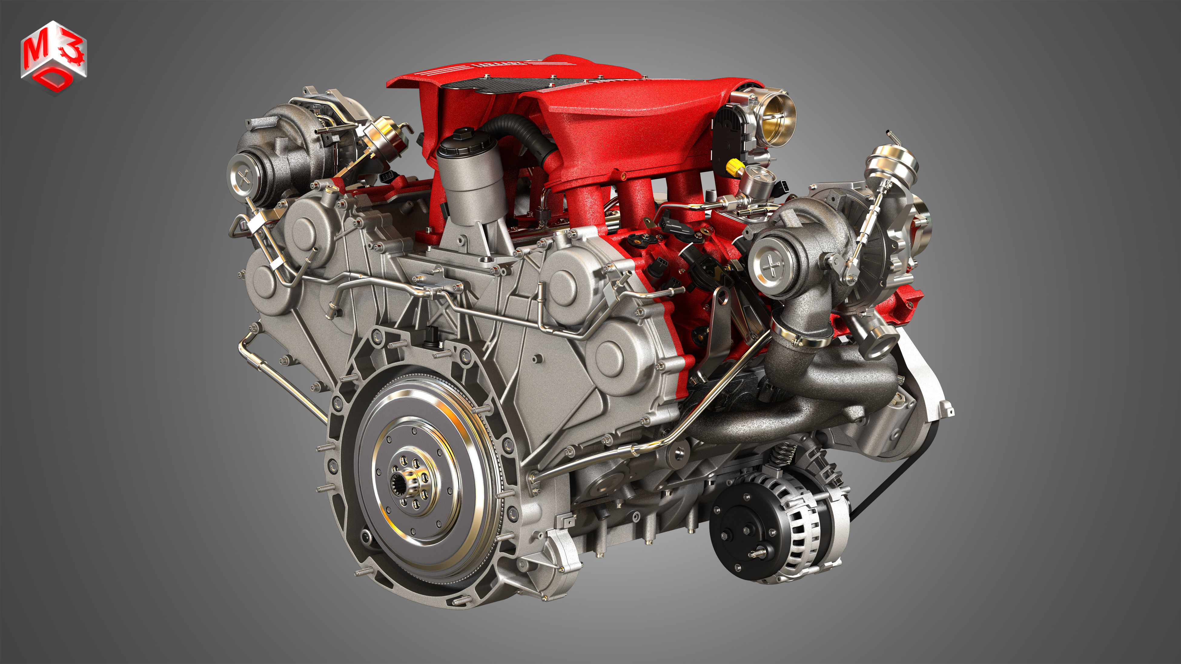 488 GTB Engine - V8 Twin Turbo Engine 3D model_3