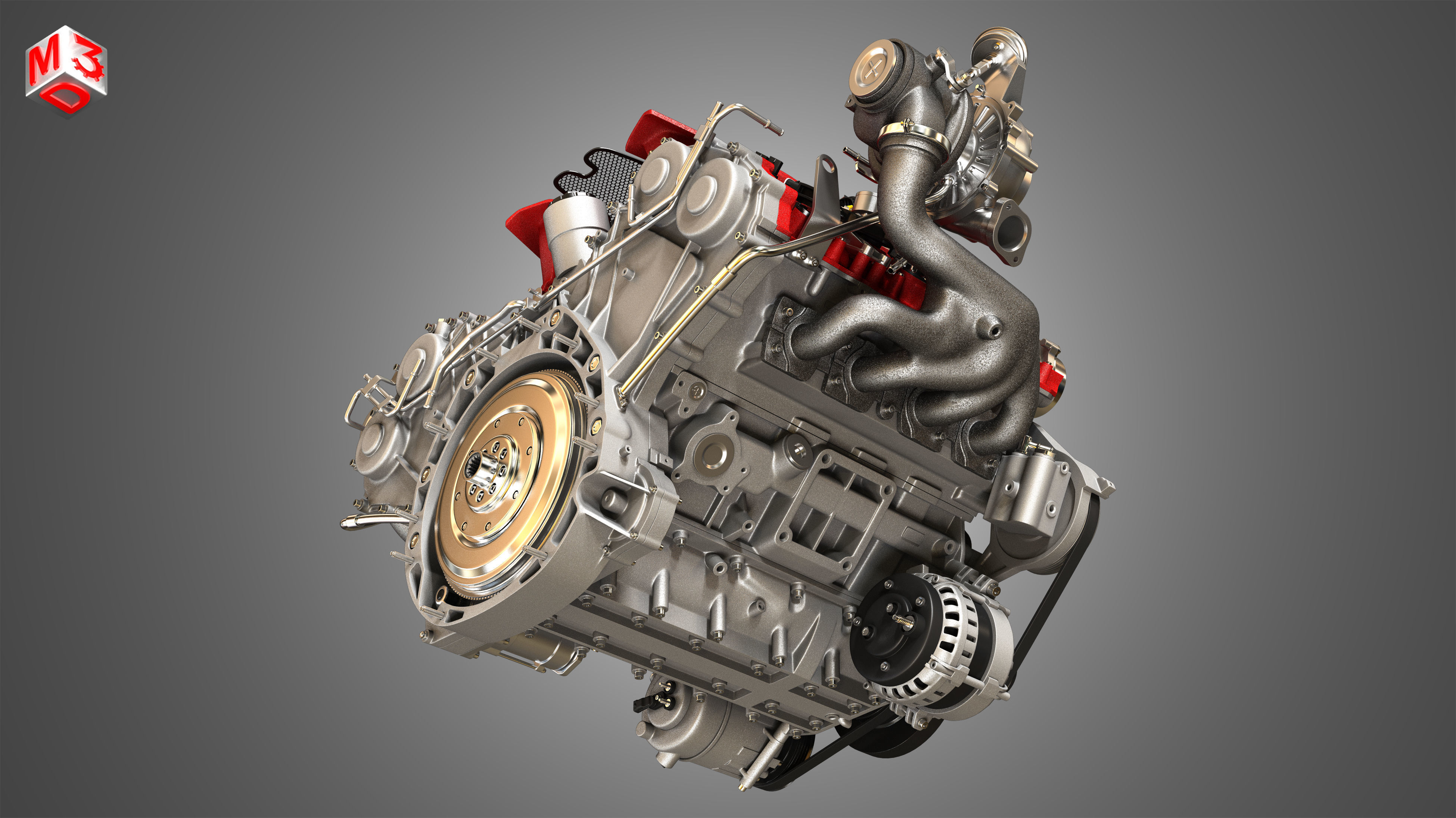488 GTB Engine - V8 Twin Turbo Engine 3D model_19