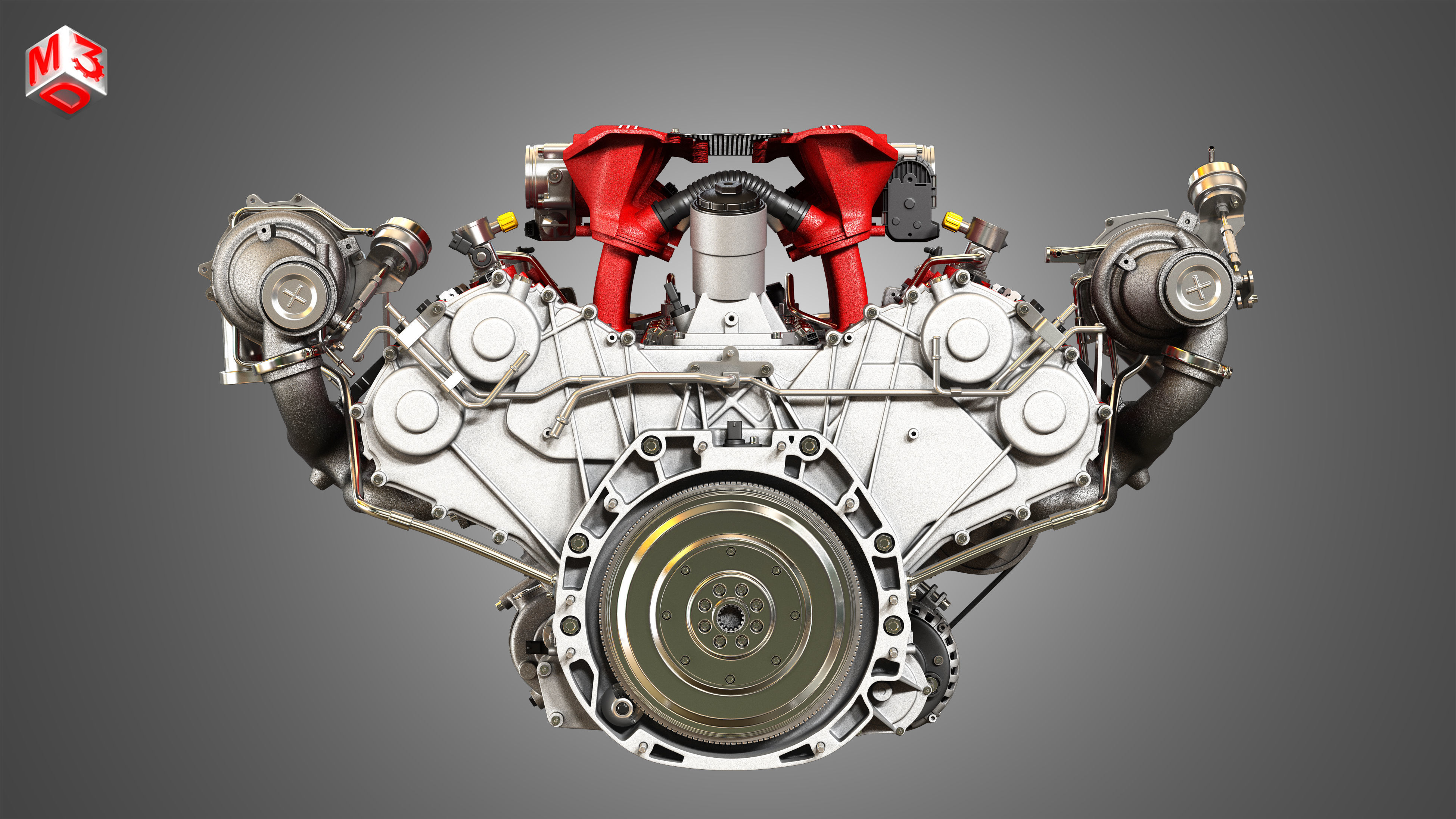488 GTB Engine - V8 Twin Turbo Engine 3D model_13