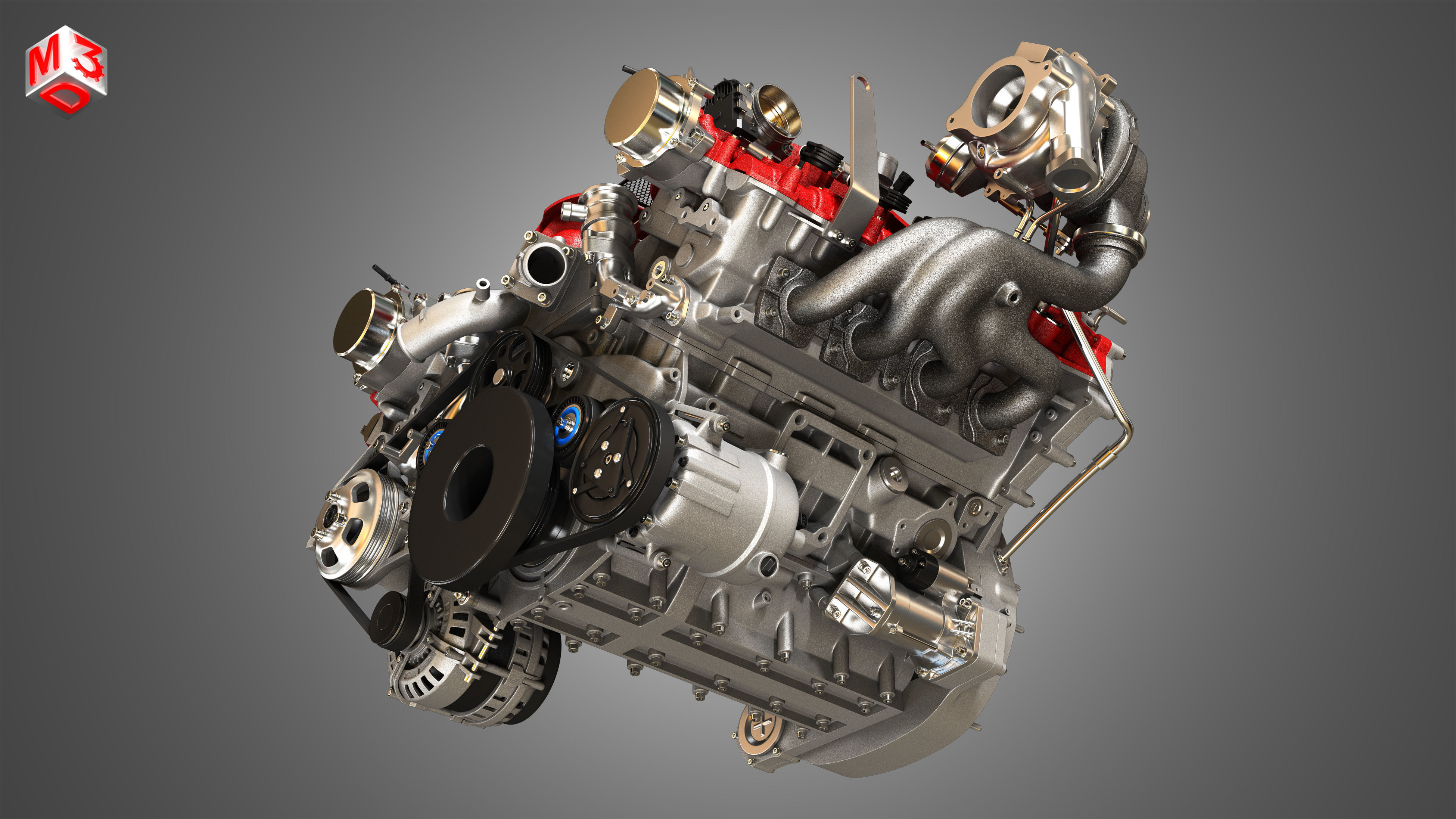 488 GTB Engine - V8 Twin Turbo Engine 3D model_18