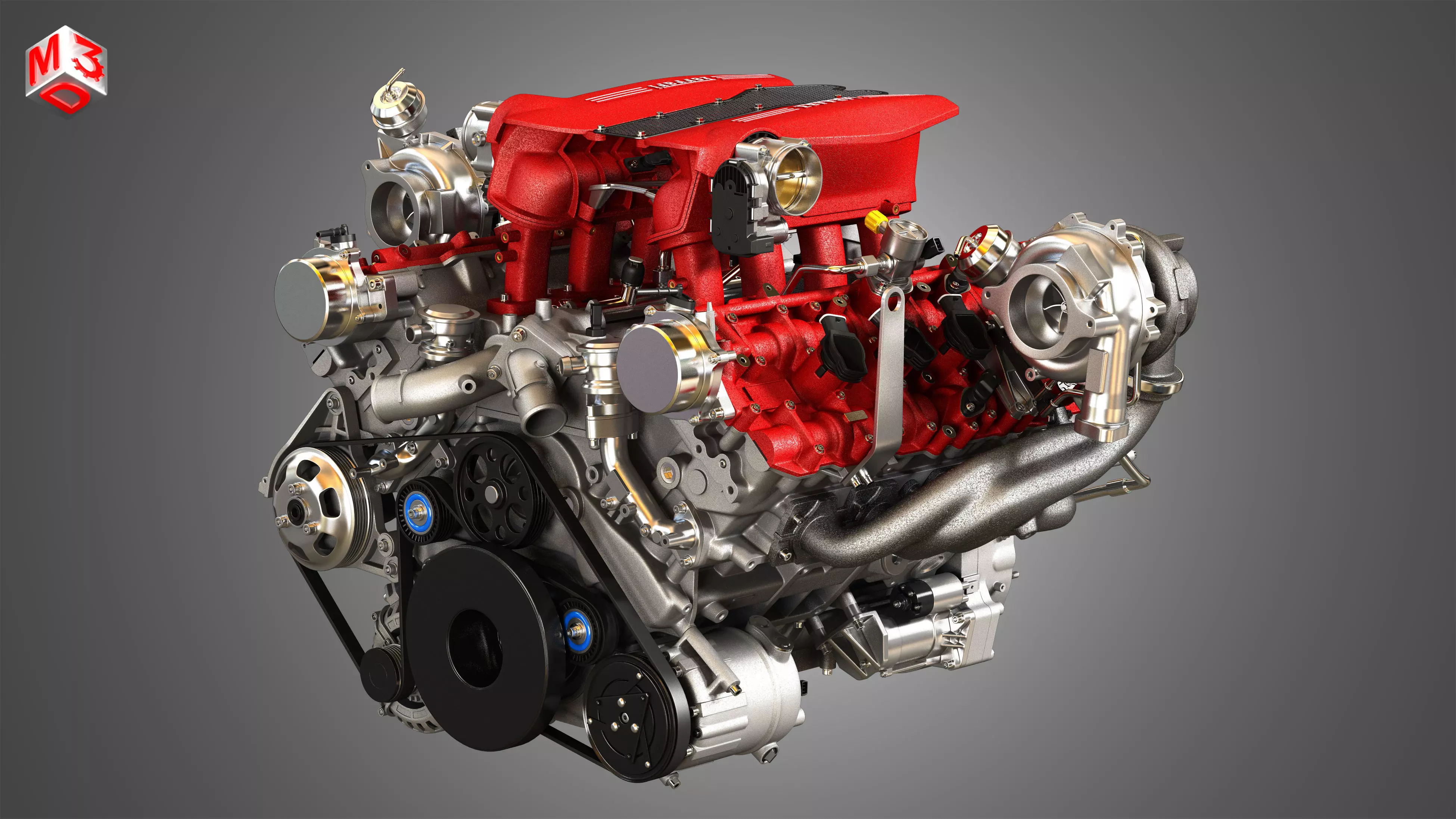 488 GTB Engine - V8 Twin Turbo Engine 3D model_0
