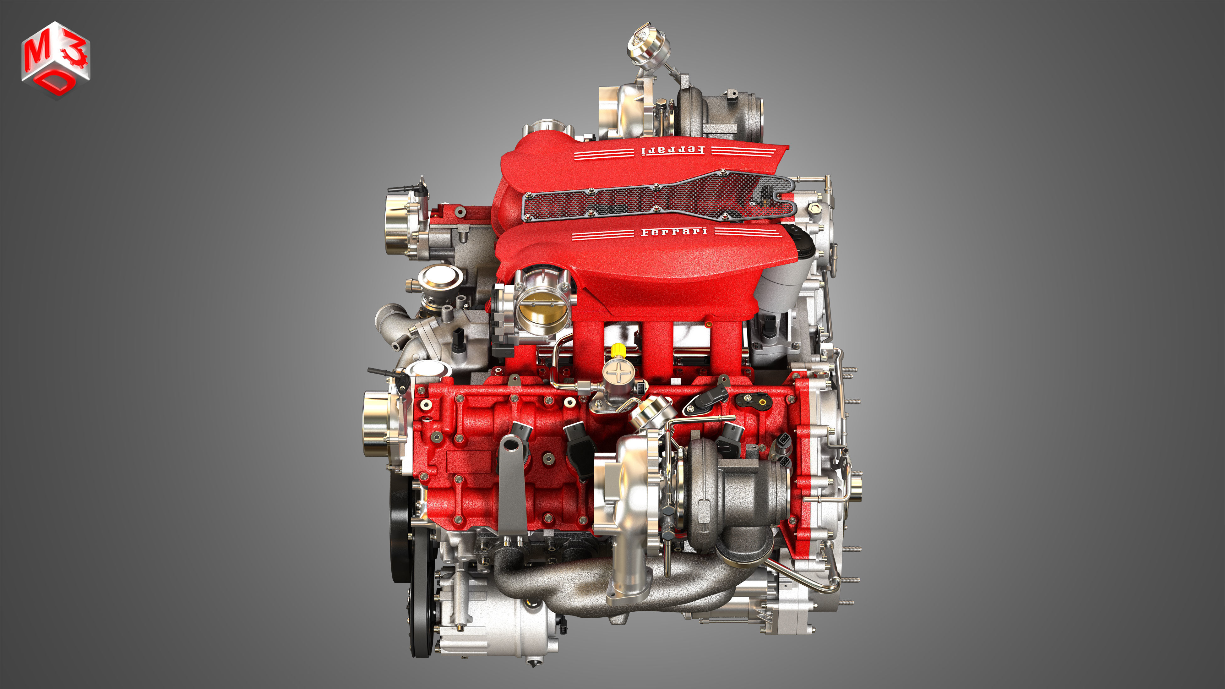 488 GTB Engine - V8 Twin Turbo Engine 3D model_16