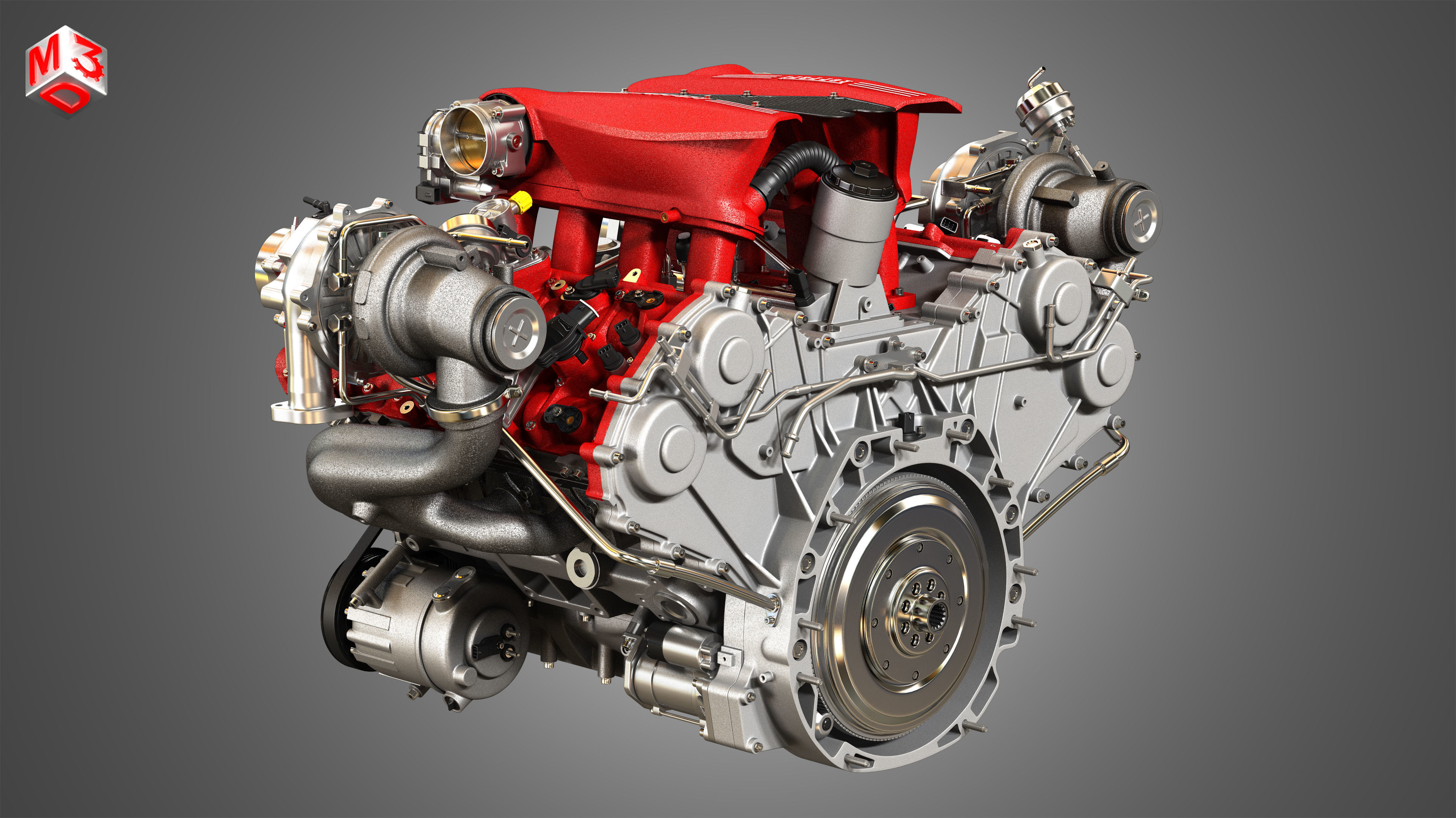 488 GTB Engine - V8 Twin Turbo Engine 3D model_5