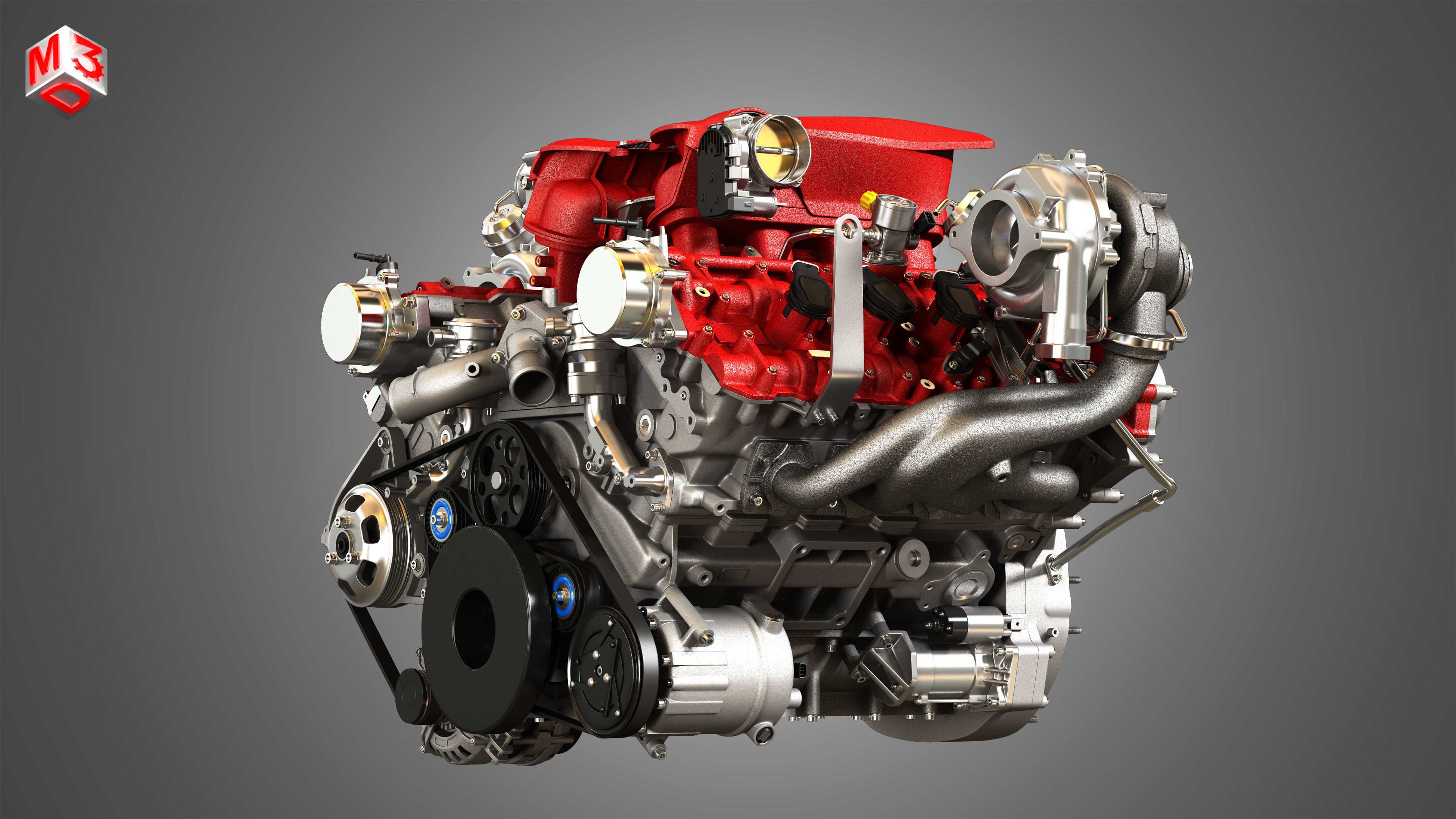488 GTB Engine - V8 Twin Turbo Engine 3D model_8
